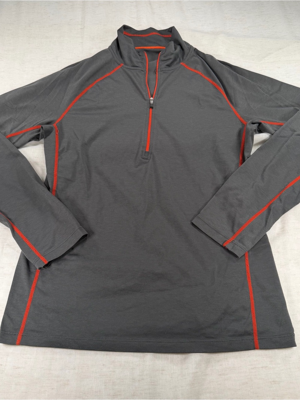 REI co-op Gray/Orange 1/4 Zip Mock Neck Raglan Long Sleeve Pullover M